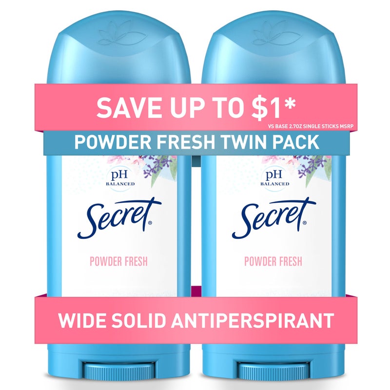 Secret Antiperspirant and Deodorant for Women, 24hr Sweat & Odor Protection, PH Balanced Protection, Gentle on Skin, Wide Solid, Powder Fresh Scent, 2.7 oz (Pack of 2) - Image 1