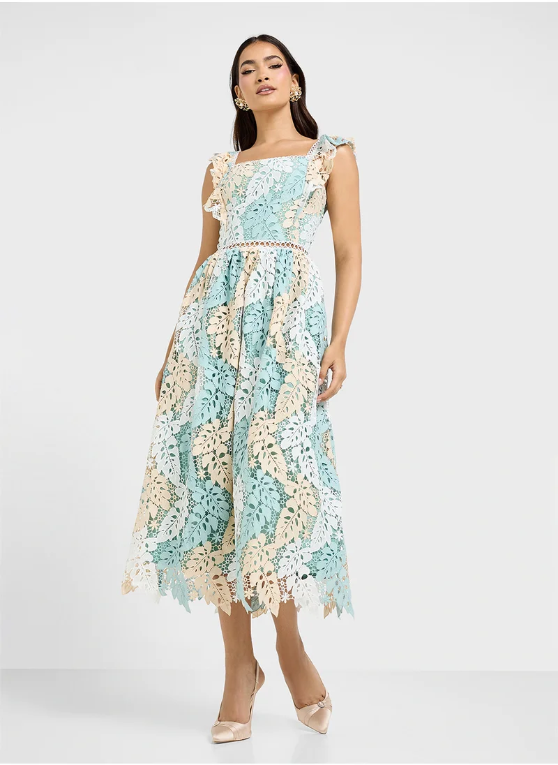 Just Me Square Neck Lace Detailed Dress