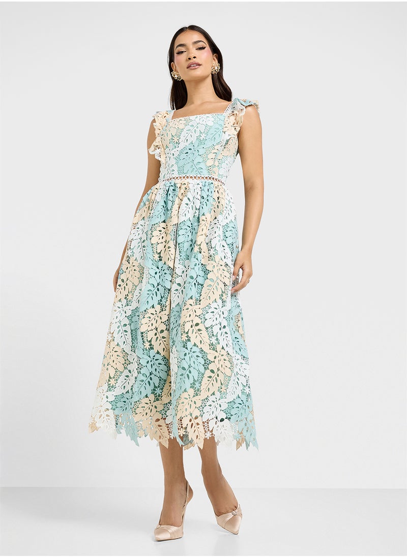 Just Me - Square Neck Lace Detailed Dress - Image 1