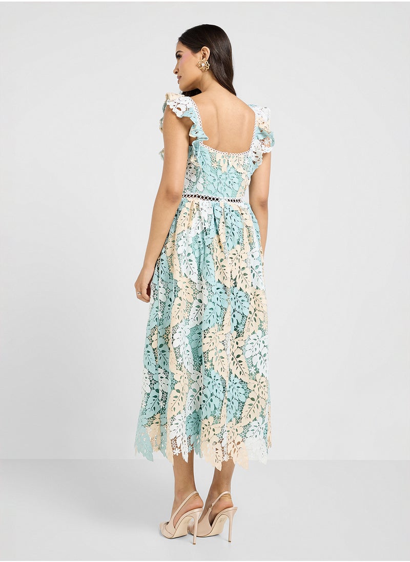 Just Me - Square Neck Lace Detailed Dress - Image 1