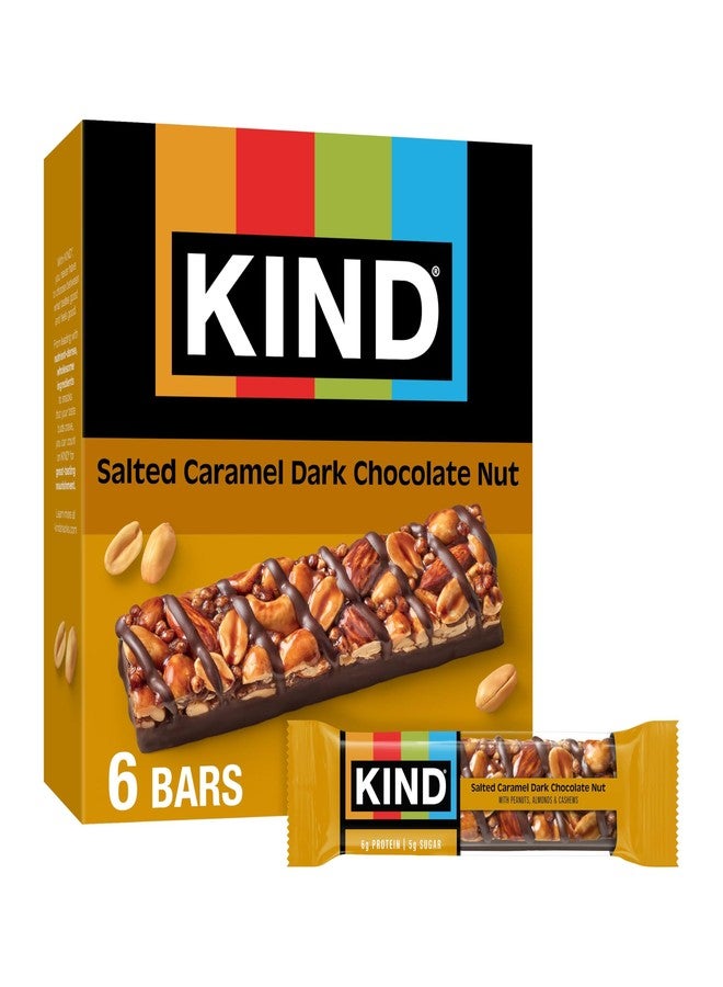 KIND Nut Bars, Salted Caramel & Dark Chocolate Nut, Healthy Snacks, Gluten Free, Low Sugar, 6g Protein, 6 Count - Image 1
