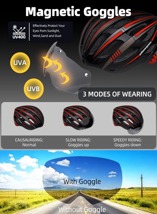 Shinmax Bike Helmet with USB Rechargeable Light & Detachable Magnetic Goggles UV Protective, Bicycle Helmet Men Women Mountain Road Adjustable Adult Cycling Helmets (WT-049) - Image 4