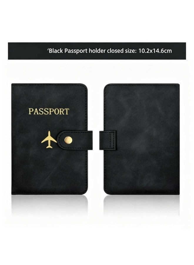 PU leather snap-button passport holder with multiple card slots for document storage and passport cover - Image 1