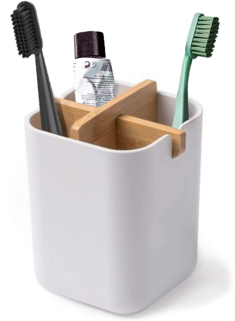 SYOSI Bamboo Toothbrush Holder, Multifunctional Electric Toothbrush Holder, Naturally Tough Eco Friendly Toothpaste Caddy Toothbrush Organizer Stand for Bathroom Vanity Countertops - Image 1