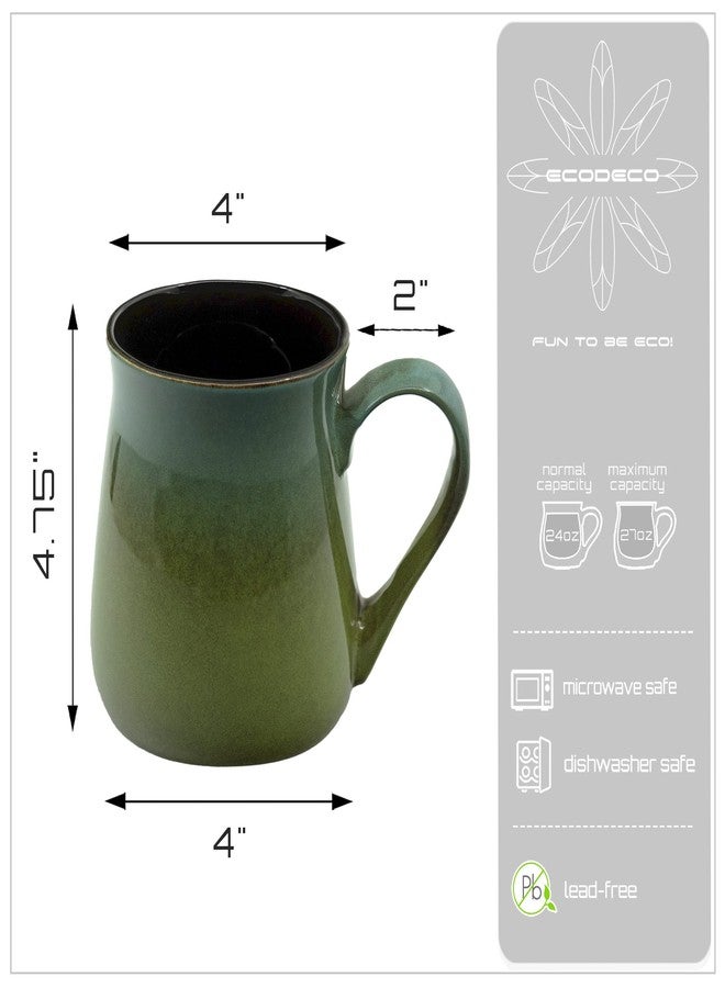 ECODECO Large Pottery Coffee Mug 24 Oz - Oversized Ceramic Cup with Big Handle - 1 Pcs (Green to Blue) - Image 5