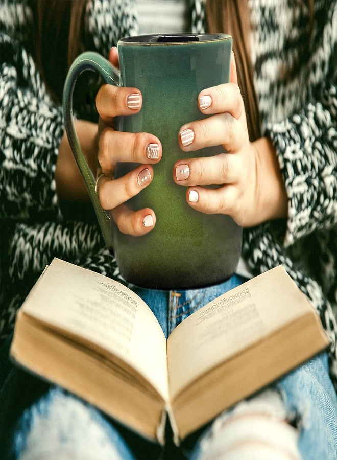 ECODECO Large Pottery Coffee Mug 24 Oz - Oversized Ceramic Cup with Big Handle - 1 Pcs (Green to Blue) - Image 2