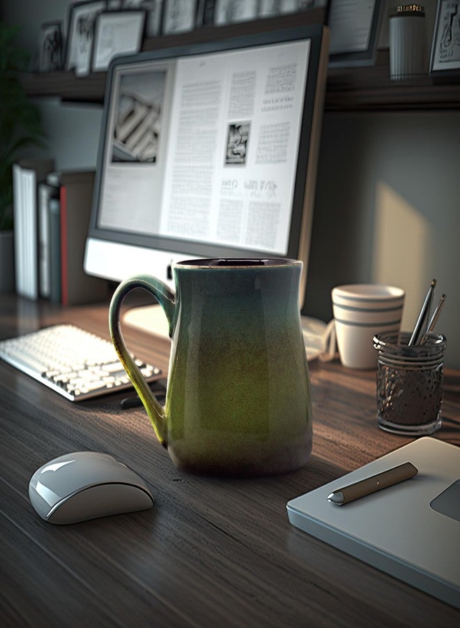 ECODECO Large Pottery Coffee Mug 24 Oz - Oversized Ceramic Cup with Big Handle - 1 Pcs (Green to Blue) - Image 4