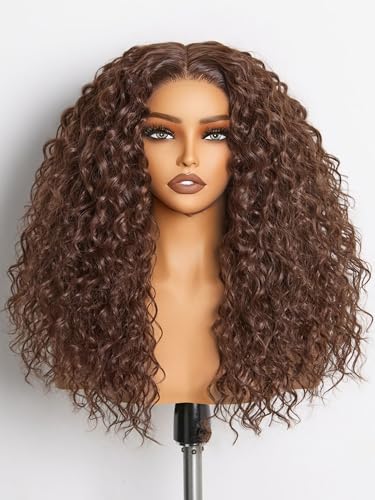GORGIUS Dark Auburn Curly Lace Front Wigs Glueless Synthetic Wig Upgraded with Premium Human-Hair-Like Fiber Pre Cut Pre Plucked Hairline 20 Inch - Image 1