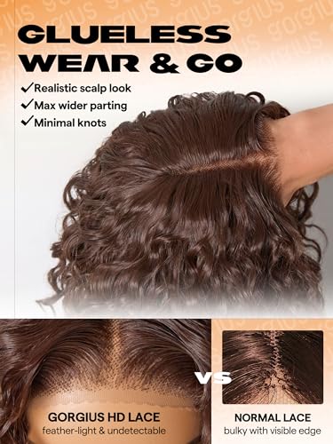 GORGIUS Dark Auburn Curly Lace Front Wigs Glueless Synthetic Wig Upgraded with Premium Human-Hair-Like Fiber Pre Cut Pre Plucked Hairline 20 Inch - Image 3