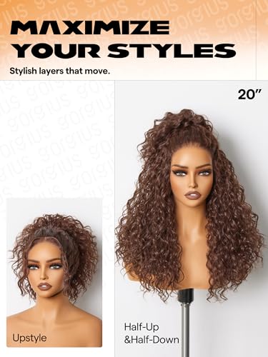 GORGIUS Dark Auburn Curly Lace Front Wigs Glueless Synthetic Wig Upgraded with Premium Human-Hair-Like Fiber Pre Cut Pre Plucked Hairline 20 Inch - Image 4