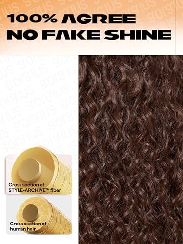 GORGIUS Dark Auburn Curly Lace Front Wigs Glueless Synthetic Wig Upgraded with Premium Human-Hair-Like Fiber Pre Cut Pre Plucked Hairline 20 Inch - Image 5
