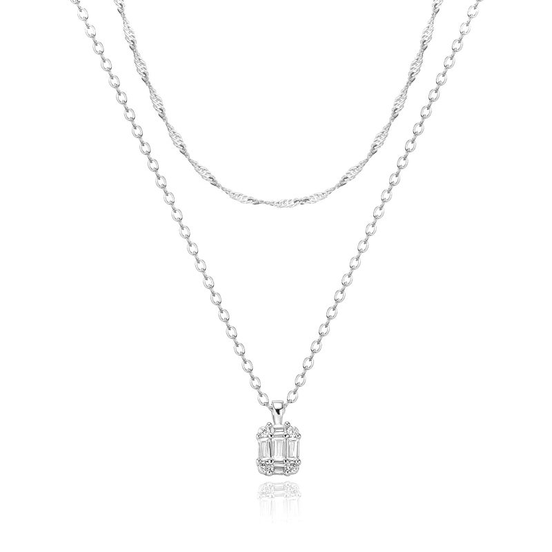 Zeffy Silver Necklace for Women Dainty Silver Layered Necklaces Prom Diamond Necklace Simple Chain CZ Choker Necklaces Silver Set Jewelry Gifts for Women - Image 1