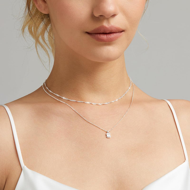 Zeffy Silver Necklace for Women Dainty Silver Layered Necklaces Prom Diamond Necklace Simple Chain CZ Choker Necklaces Silver Set Jewelry Gifts for Women - Image 3
