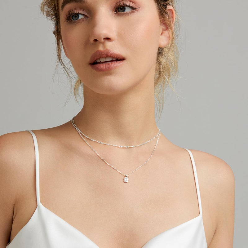 Zeffy Silver Necklace for Women Dainty Silver Layered Necklaces Prom Diamond Necklace Simple Chain CZ Choker Necklaces Silver Set Jewelry Gifts for Women - Image 4