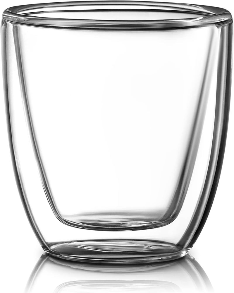 Evaryl Glass Espresso Cups Set of 4 - Double Walled Espresso Cup 2.7 OZ - Wide Italian Style Clear Doppio Espresso Cup - Double Espresso Cups - Espresso Accessories Small Double Wall Expresso Coffee Cup - Image 2