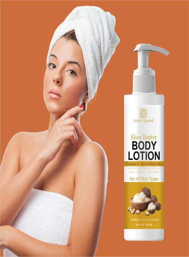 Pink Square Shea Butter Body Lotion – 200ml | Deep Moisturizing & Nourishing Lotion with Natural Shea Butter Extracts | Soft, Smooth & Hydrated Skin | Paraben-Free Daily Skincare | Pack of 1 - Image 1