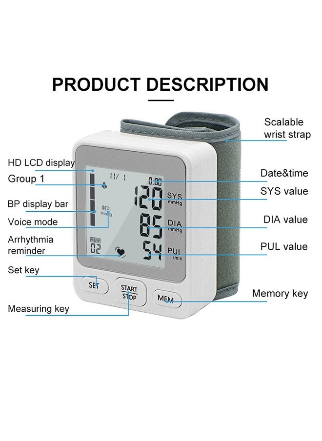 Urit Blood Pressure Monitor with Voice Broadcast, 2x99 Readings Memory Wrist Bp Machine  - Image 3