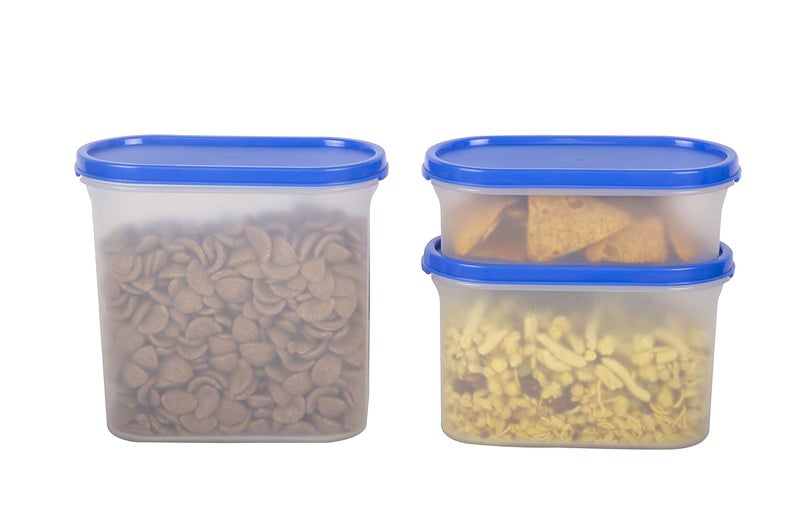 Cutting EDGE Modular Containers Oval with Plain Lids Set for Rice DalAtta Flour Cereals Pulses Snacks Stackable Set of 9 3 Each Size Blue Lids - Image 2