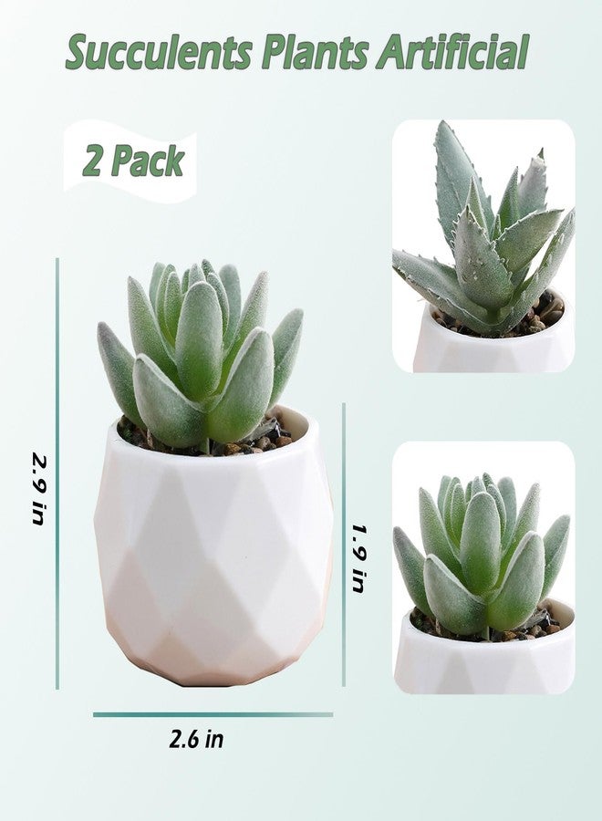 HVEST 2 Pcs Succulents Plants Artificial with Pot Small Fake Potted Plants Artificial Decor Green Faux Plants for Living Room Bedroom Office Desk Bookshelf Bathroom Decor Artificial Plants - Image 2