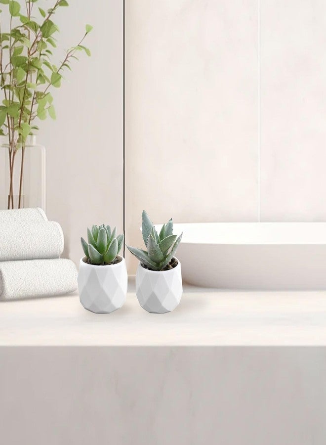 HVEST 2 Pcs Succulents Plants Artificial with Pot Small Fake Potted Plants Artificial Decor Green Faux Plants for Living Room Bedroom Office Desk Bookshelf Bathroom Decor Artificial Plants - Image 5