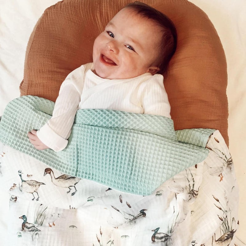 LifeTree Waffle Baby Blankets Muslin Swaddle Blanket for Boys Girls 2 Layers Crib Stroller Receiving Blankets with Muslin Front and Waffle Backing Infant Newborn Mallard Duck - Image 3