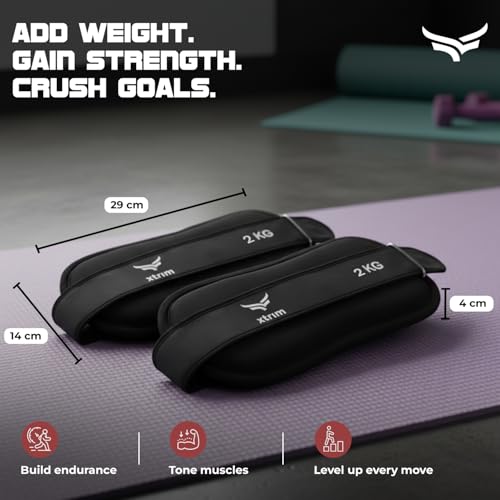 Xtrim Adjustable Neoprene Ankle & Wrist Weights 4 KG Total (2 KG x 2) for Men & Women, Heavy-Duty Strength Training with Soft Foam Padding, Sweatproof & Durable Design, Ideal for Gym, Walking, Home Workout, Conditioning & Fitness Training, Black - Image 5