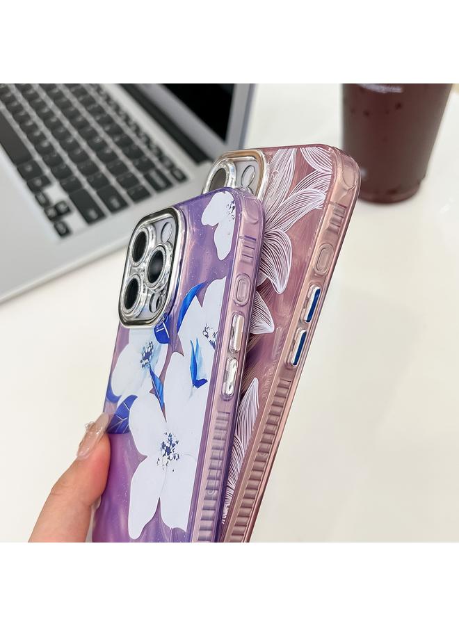 اس-توب جراب لهاتف iPhone 15 مصنوع من مادة TPU بتصميم زهور ونباتات مطلية بالكهرباء - Image 5