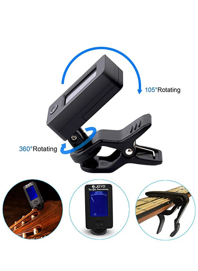 KASTWAVE Guitar Tuner and Capo Set, Digital Electronic Clip on Tuner Acoustic with LCD Display for Guitar, Bass, Violin, Ukulele 360 Degree Rotatable, LCD Digital Display (5 Pcs Picks Included)  - Image 2