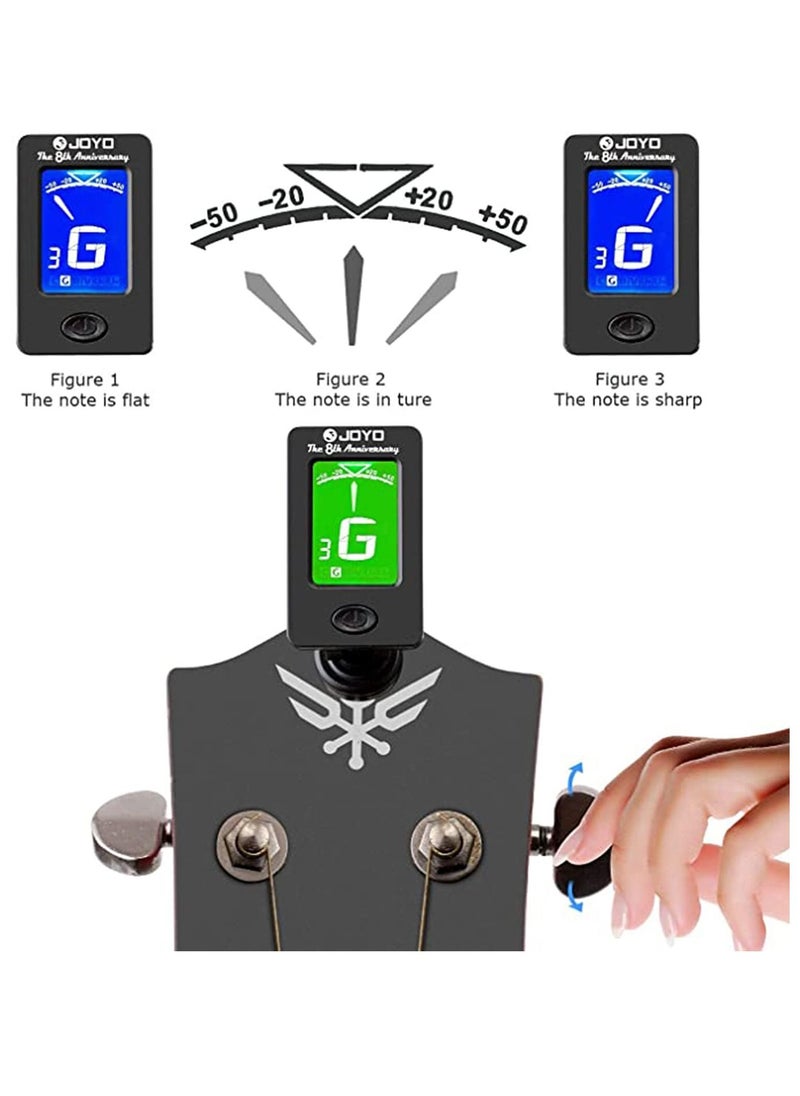 KASTWAVE Guitar Tuner and Capo Set, Digital Electronic Clip on Tuner Acoustic with LCD Display for Guitar, Bass, Violin, Ukulele 360 Degree Rotatable, LCD Digital Display (5 Pcs Picks Included)  - Image 3