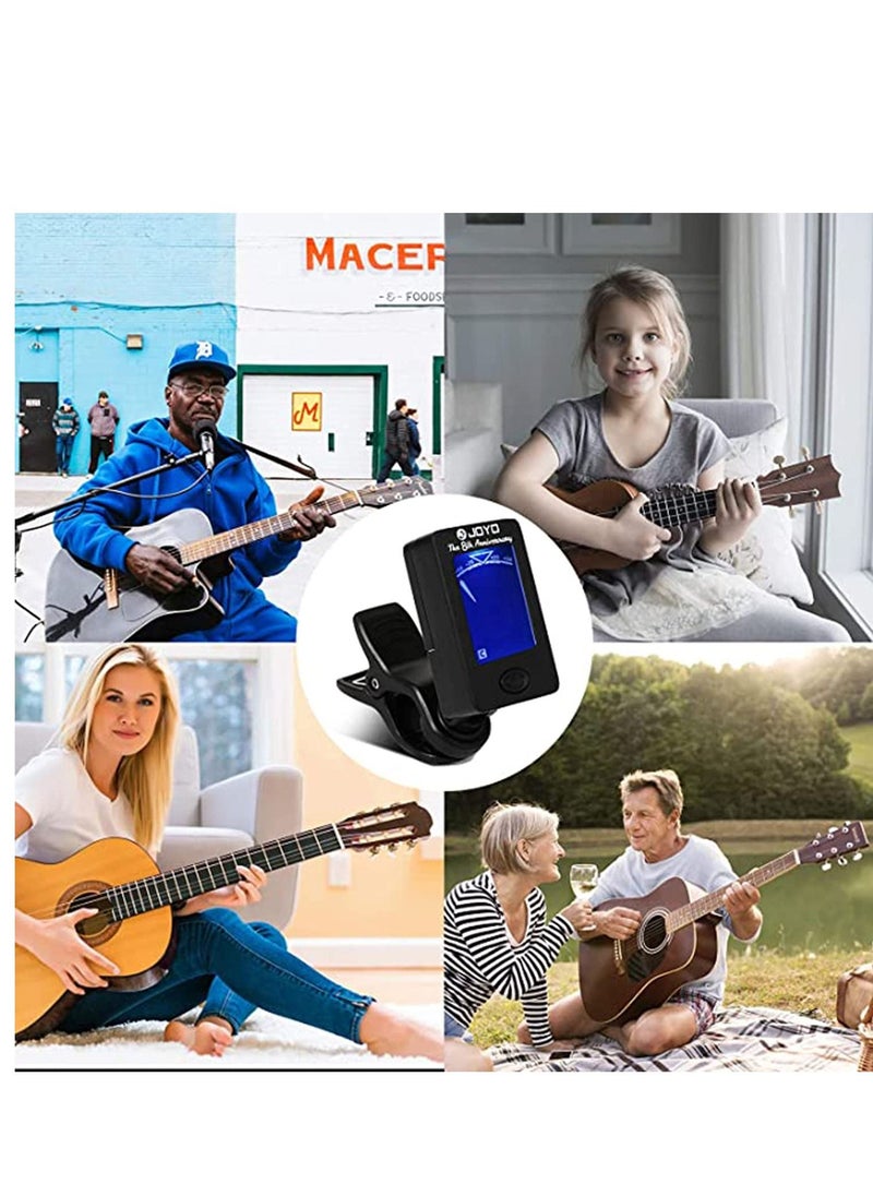 KASTWAVE - Guitar Tuner and Capo Set, Digital Electronic Clip on Tuner Acoustic with LCD Display for Guitar, Bass, Violin, Ukulele 360 Degree Rotatable, LCD Digital Display (5 Pcs Picks Included) - Image 1