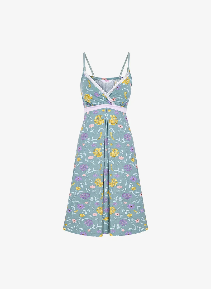 بنتي Women Mama Blossom Sleeveless Mint/Green Night Dress