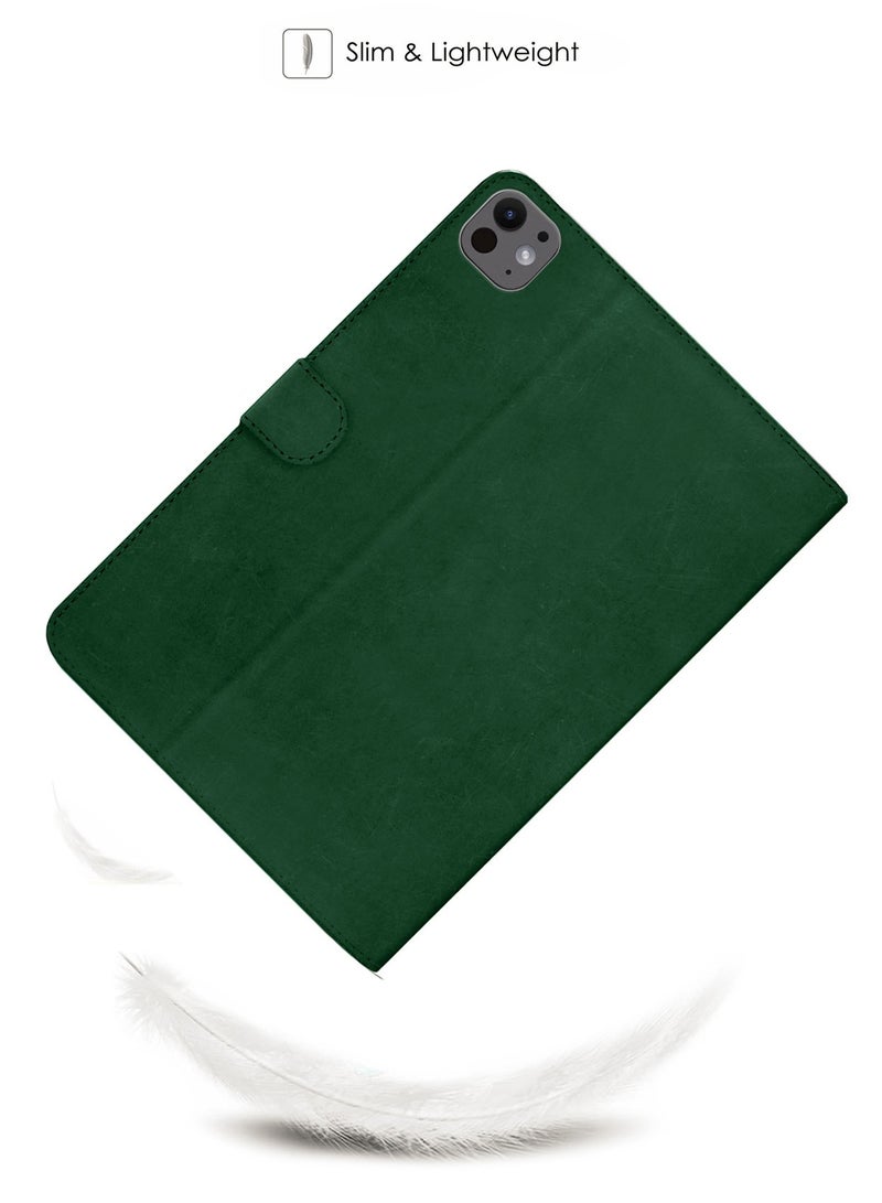 PU Leather Magnetic Closure Flip Case Cover For Apple iPad Pro 13 5G 2024 (7th Generation) 13 Inch Dark Green