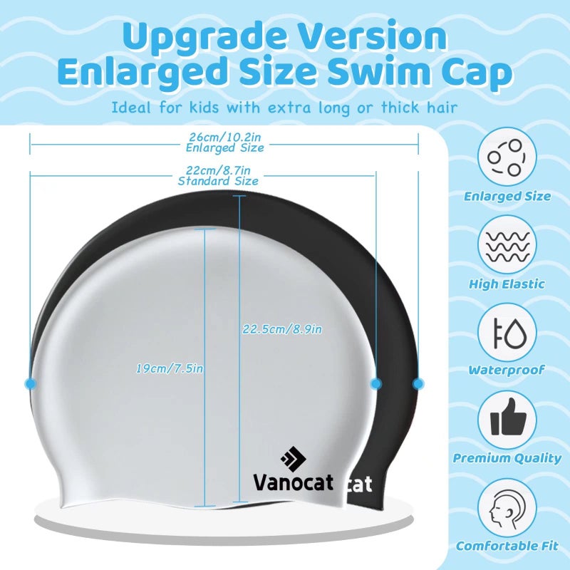 Vanocat Kids Extra Large Swim Cap for Long Hair, Waterproof Silicone Swimming Caps for Boys Girls Children Youth Teen, Large Swim Hat for Long Thick Curly Hair & Dreadlocks Braids Weaves Afro Hair - Image 2