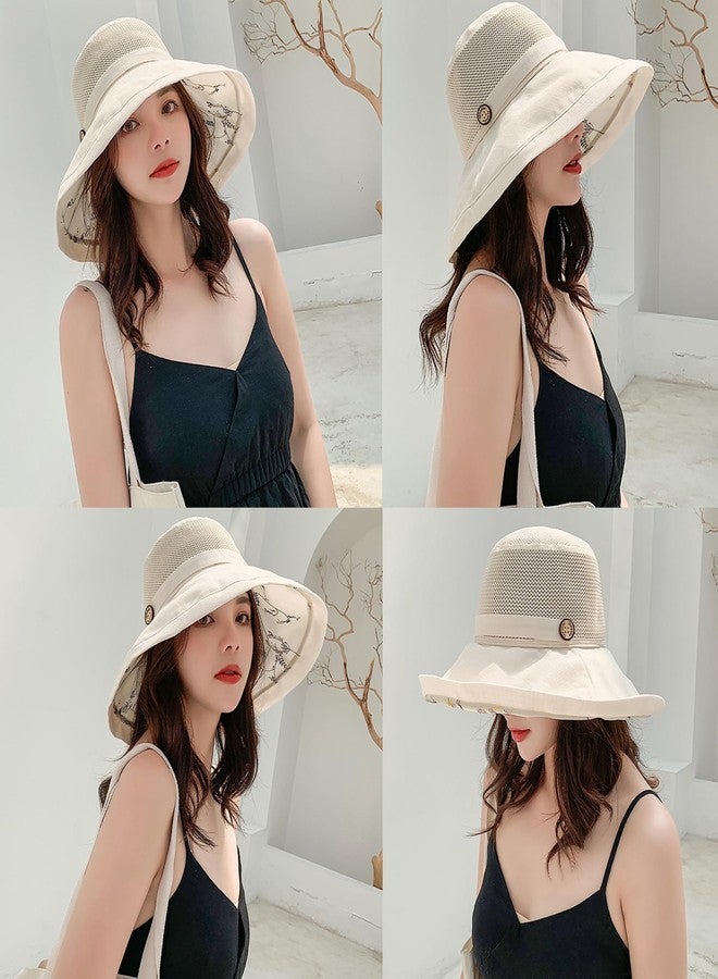 IZUS Mesh-Breathable Sun-Hat for Women,Floral Wide-Brim Beach Bucket Hat with Detachable Chin Strap Girls Teens Fishing Hat - Image 3