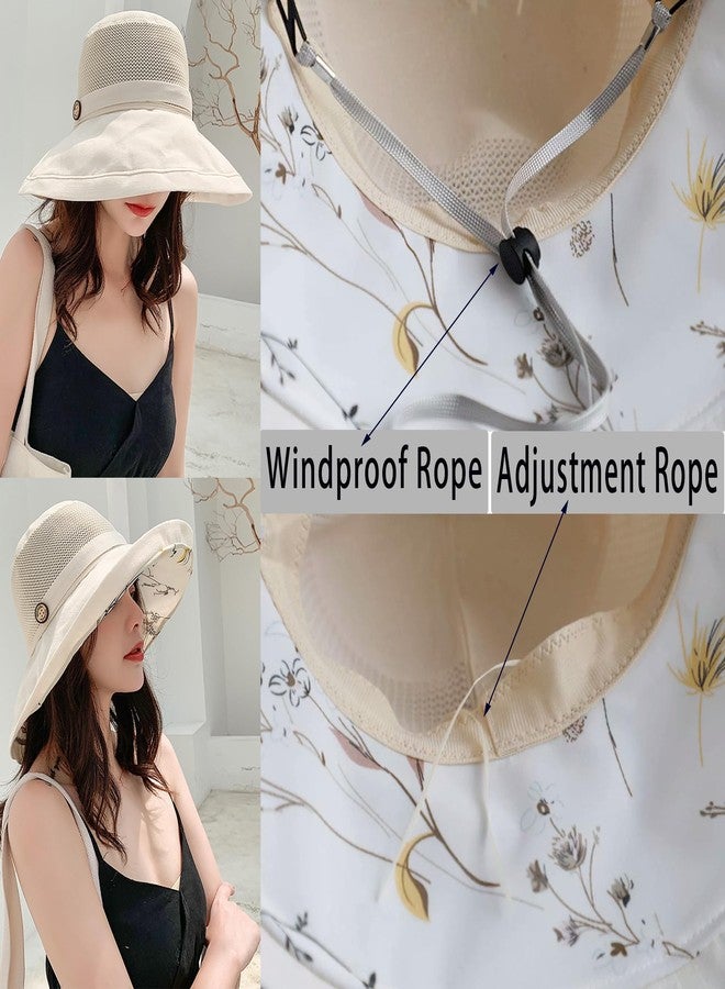 IZUS Mesh-Breathable Sun-Hat for Women,Floral Wide-Brim Beach Bucket Hat with Detachable Chin Strap Girls Teens Fishing Hat - Image 5