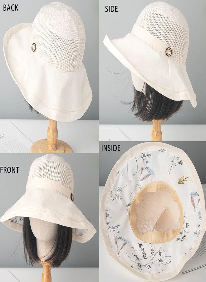 IZUS Mesh-Breathable Sun-Hat for Women,Floral Wide-Brim Beach Bucket Hat with Detachable Chin Strap Girls Teens Fishing Hat - Image 4