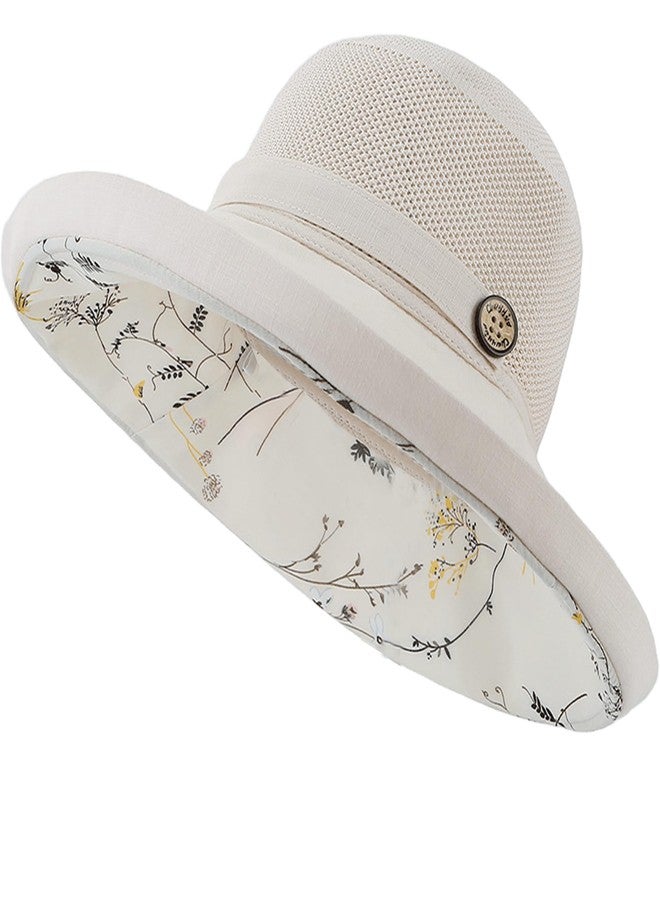IZUS Mesh-Breathable Sun-Hat for Women,Floral Wide-Brim Beach Bucket Hat with Detachable Chin Strap Girls Teens Fishing Hat - Image 1
