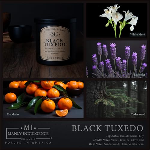Manly Indulgence Black Tuxedo Jar Candle 16.5 oz - White Musk, Lavender, Cedarwood, Jasmine & Earthy Orris - Up to 60 Hour Burn - Soy Blend Wax, USA Poured - Image 2