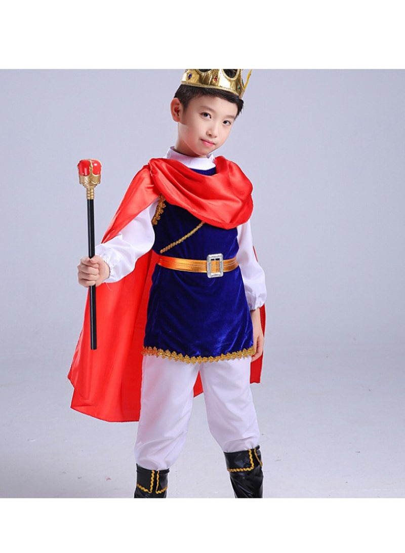 7 Piece Prince Charming Royal King Fancy Dress Up Halloween Costume Pretend Play with Crown for Kids Boys - Image 1