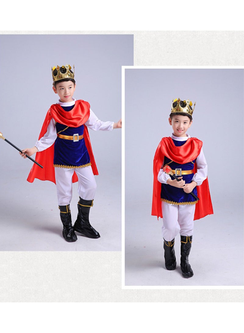 7 Piece Prince Charming Royal King Fancy Dress Up Halloween Costume Pretend Play with Crown for Kids Boys - Image 2