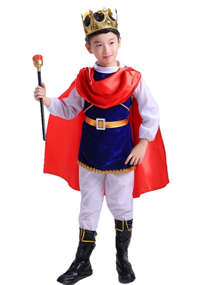 7 Piece Prince Charming Royal King Fancy Dress Up Halloween Costume Pretend Play with Crown for Kids Boys - Image 1