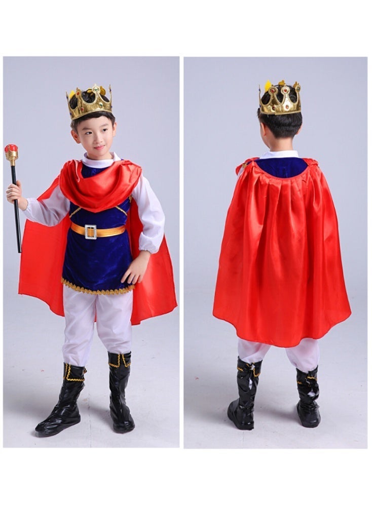 7 Piece Prince Charming Royal King Fancy Dress Up Halloween Costume Pretend Play with Crown for Kids Boys - Image 3