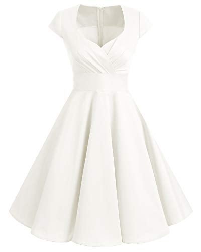 Bbonlinedress Vintage White Wedding Dress for Women 1950s Retro Formal Summer Cocktail Swing Party Dress Off White XL - Image 2