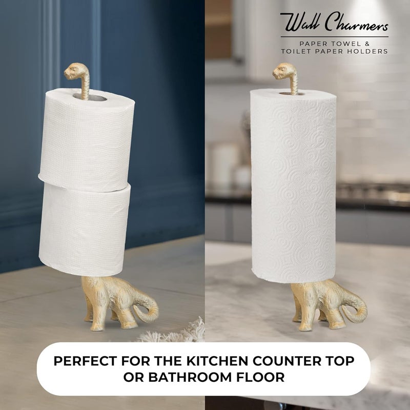 Wallcharmers Gold Paper Towel Holder, Metal Toilet or Kitchen Paper Holder for Floor or Countertop, Gold Dino - Image 2