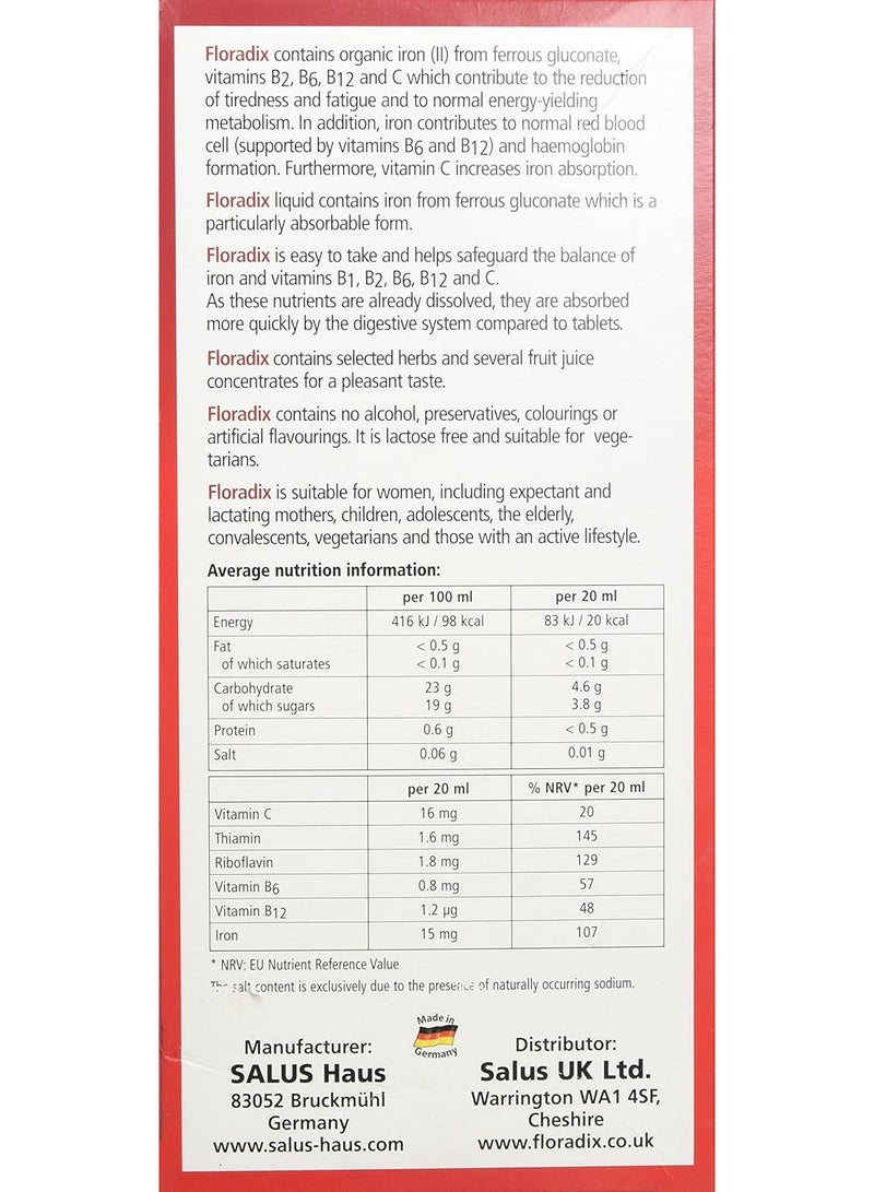 Salus Floradix Liquid Iron Formula 500Ml - Image 2