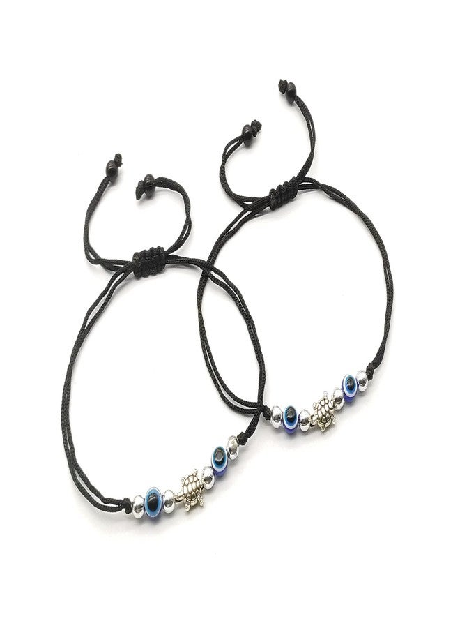 ARTIFICIAL TREE German Silver Evil Eye + Tortoise Ball Charms Black Thread Adjustable Anklet | Nazar Battu | for Women and Girls (AT ANK 048) - Image 1