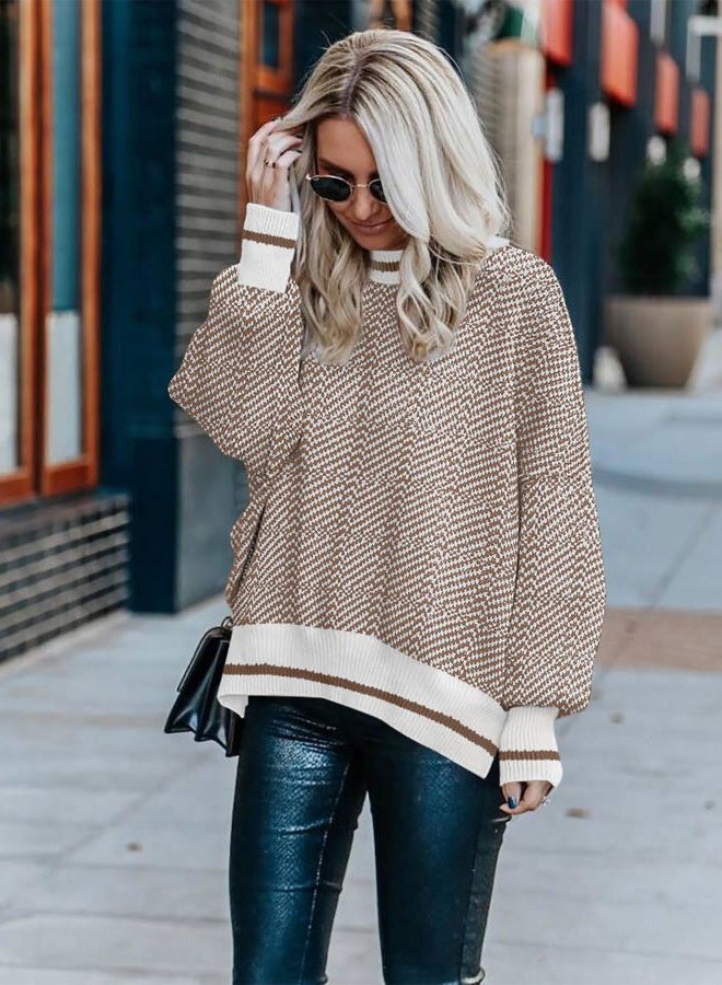 SAUKOLE Womens Sweaters Causal Crewneck Batwing Sleeve Knit Top Side Split Oversized Pullover Sweater Loose Jumper, 07#plaincoffee, S - Image 3