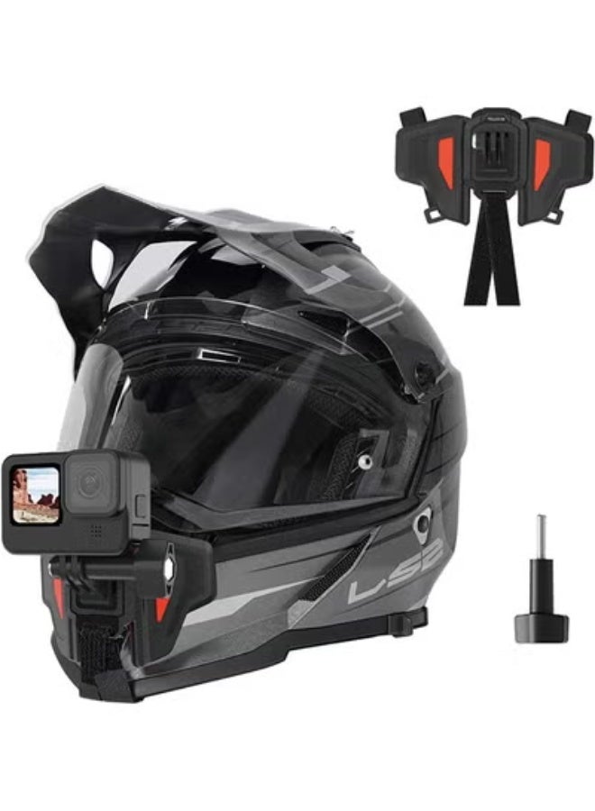 TELESIN Motorcycle Camera Helmet Mount Chin Strap Clamp Front Mount for GoPro Max Hero 12 11 10 9 8 7 6 5 9 Insta360 X3 X4 Go3 Ace Pro, DJI Action 3 4 Osmo Pocket 3 Dirtbike Bike Mounting Accessories - Image 1