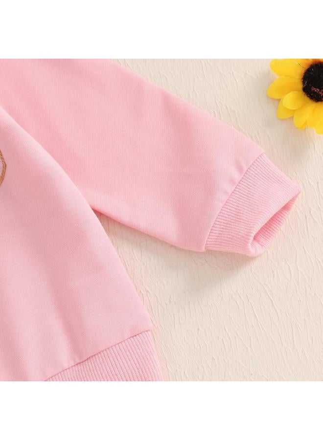 DNOMAID YZARC Toddler Baby Girl Valentines Day Outfit Letter Embroidery Crewneck Sweatshirt Top Heart Flare Pants Clothes Set (A-Pink, 2-3T) - Image 5