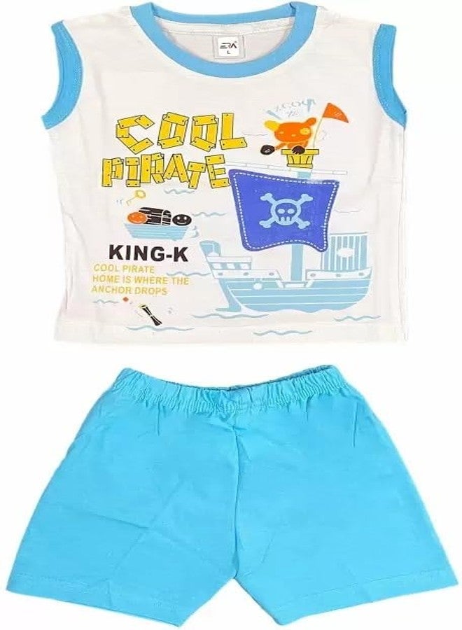 Shera Regular Fit Pure Cotton Skin Friendly T-Shirt Combo for Baby 6-12 MWith Out Button(Combo of Sleeveless & Half Sleeve in Sky Blue Color) - Image 4